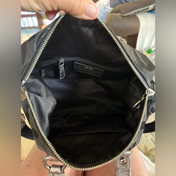 COACH 2010 POPPY OPT ART SATEEN LUREX SATCHEL BAG BLACK/SILVER #15863 - Picture 8 of 9